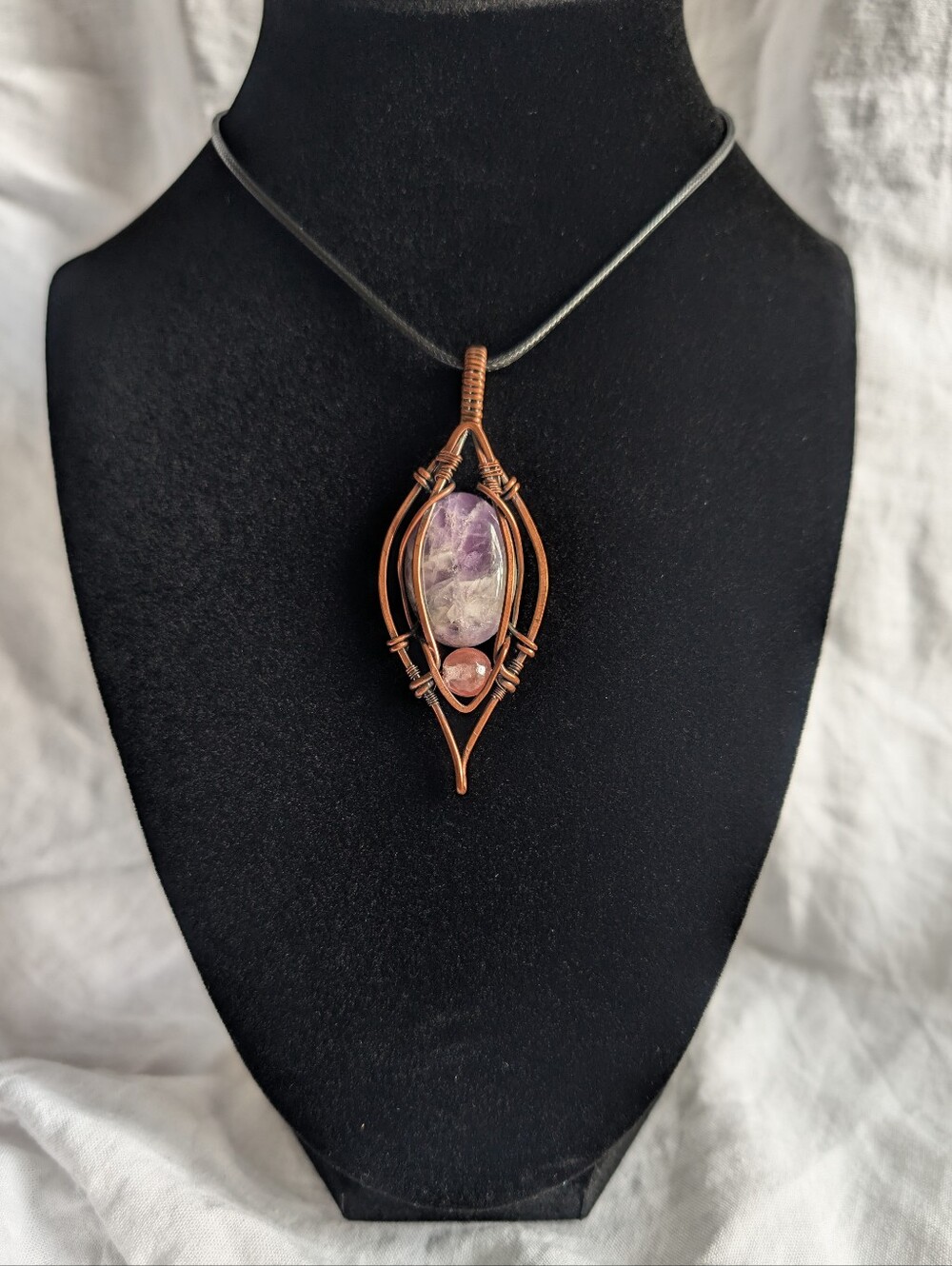 Amethyst Pendant/Necklace | Handcrafted With Copper Wire